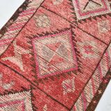 83x337Cm Cinnamon Red Runner Rug, Turkish Wool Runner Rug, Antique Rug