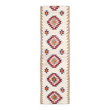 3x10 Vintage Tribal Geometric Kilim Runner Rug, 91x314Cm