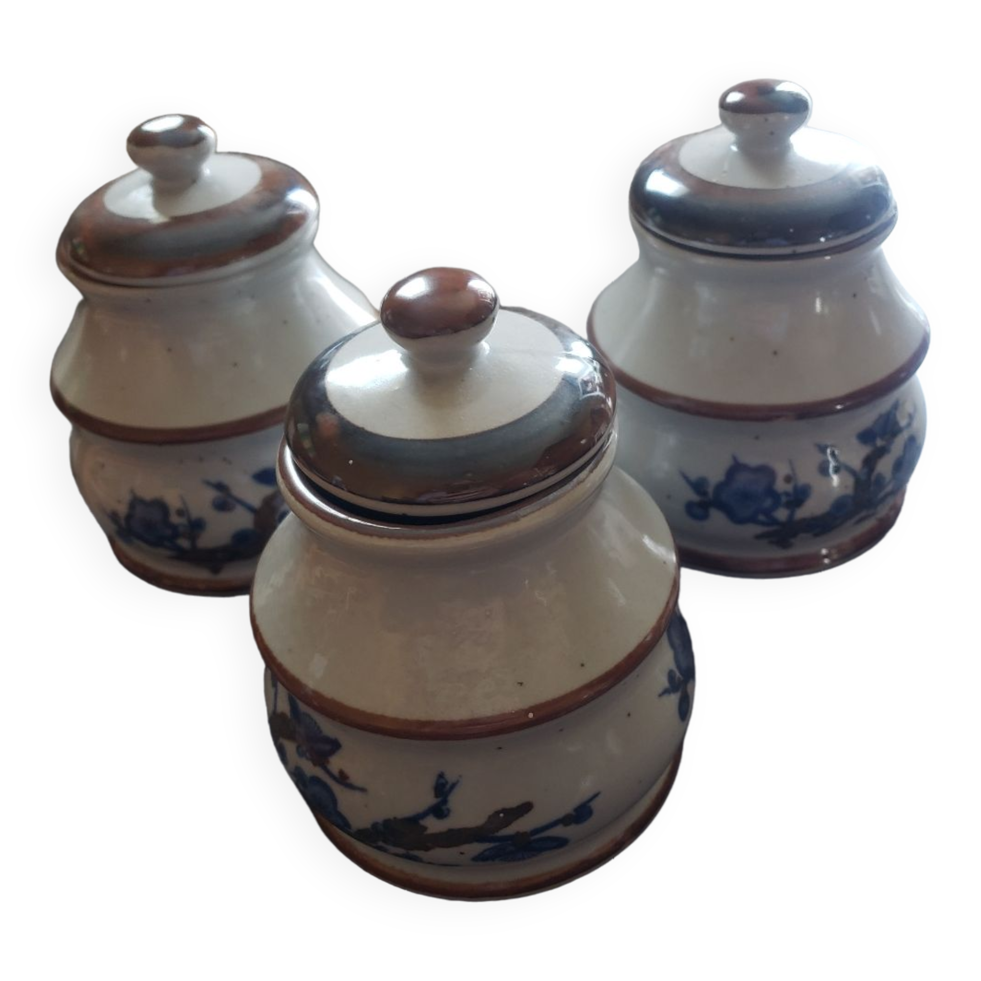 3 pots decor japonisant en gres