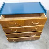 Atypical 1960s Scandinavian chest of drawers in blue Ainhoa Satiné with 4 drawers.