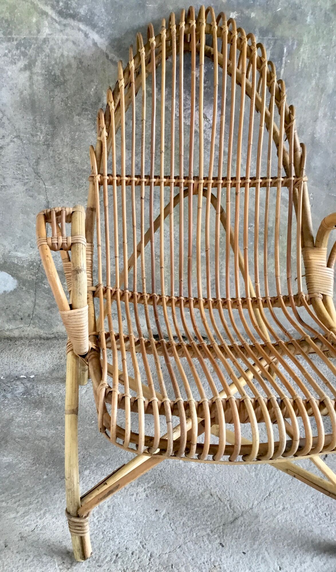 Rattan armchair with armrests - vintage 1960