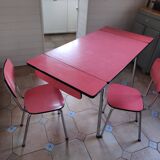 Red vintage formica table and 2 chairs