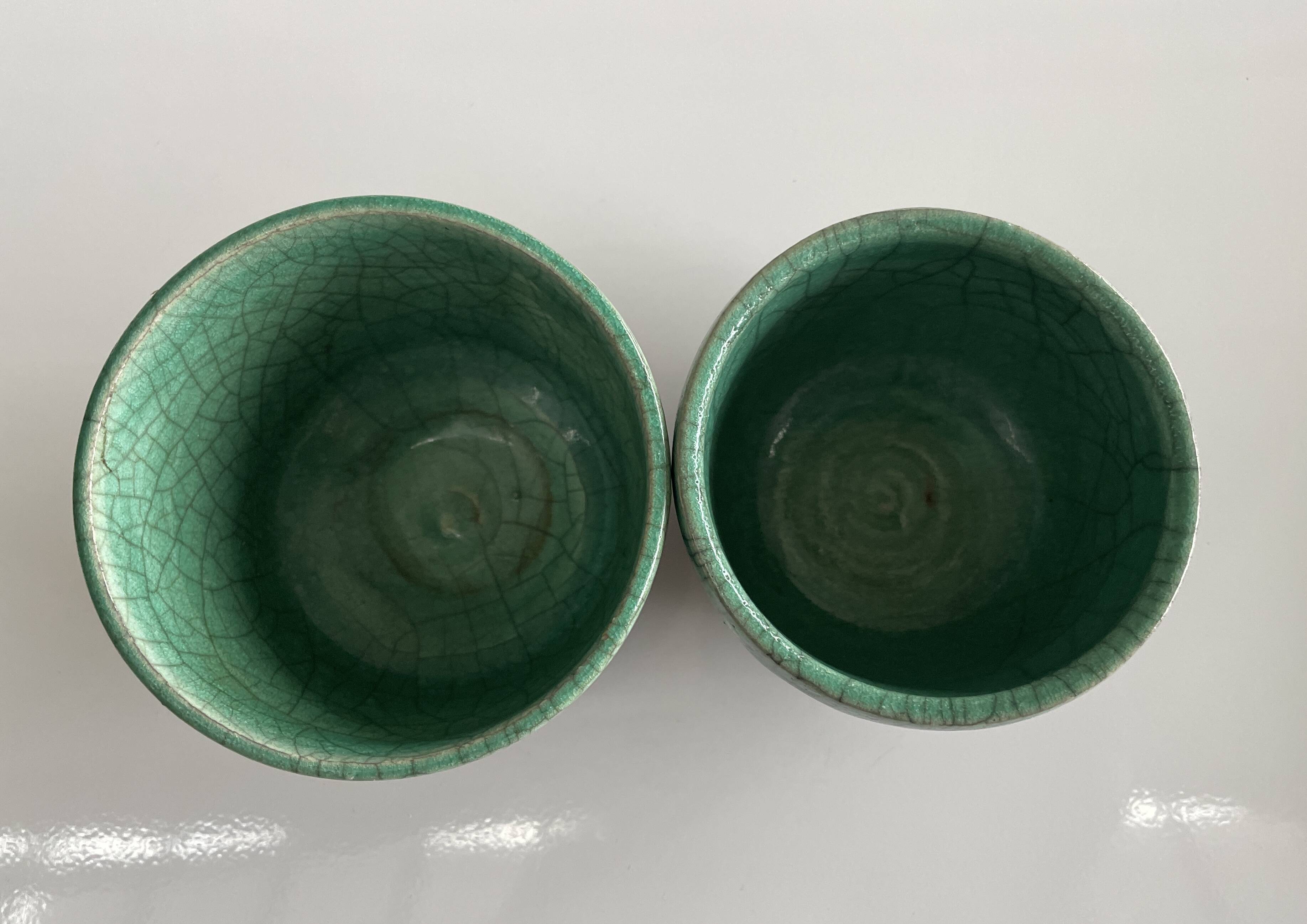 Pair of raku tea bowls, handmade ceramics