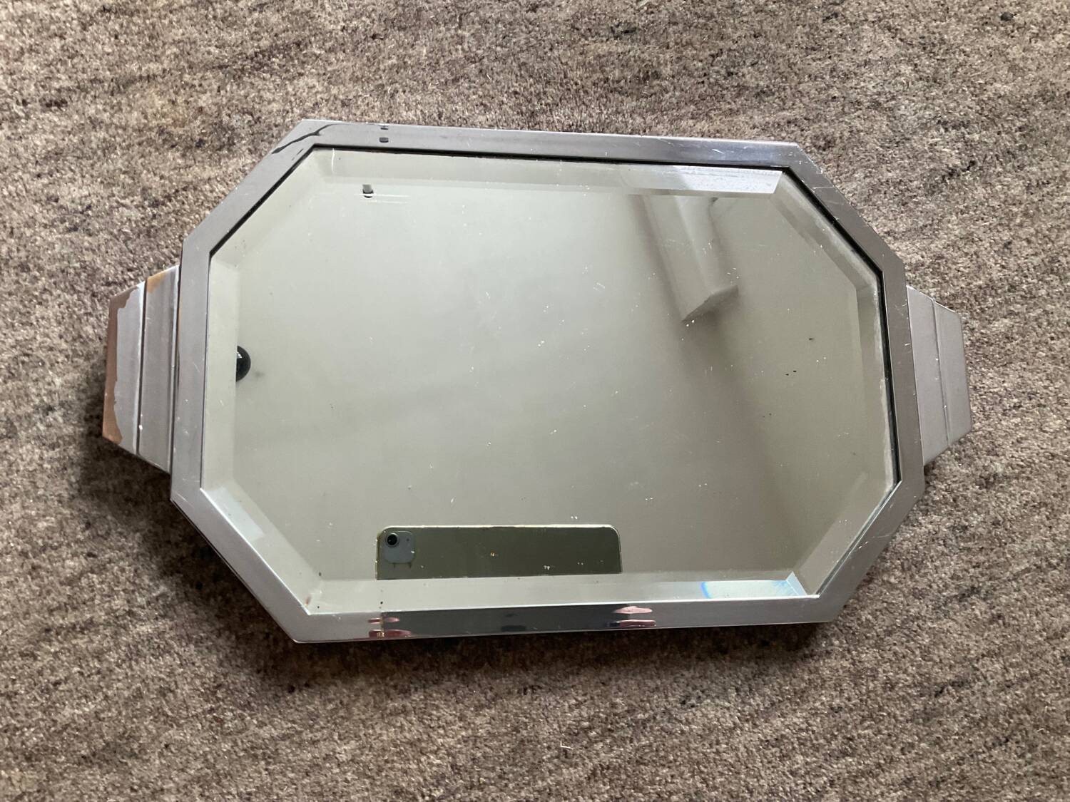 Plateau Art Déco miroir biseauté et laiton argenté