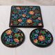 Ensemble émaux de Longwy dessous de plat et de bouteille décor floral