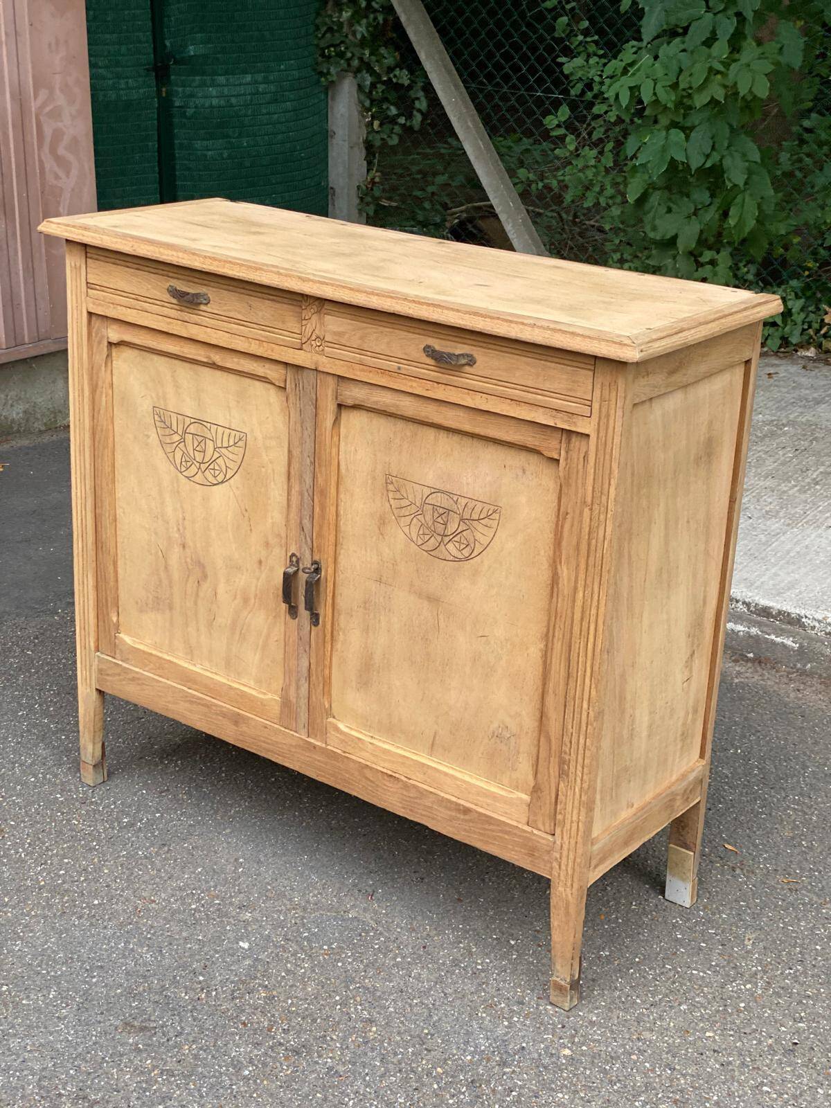 Renovated vintage Parisian art deco wooden sideboard from the 1940s