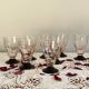8 pink art deco wine or water glasses with black stem