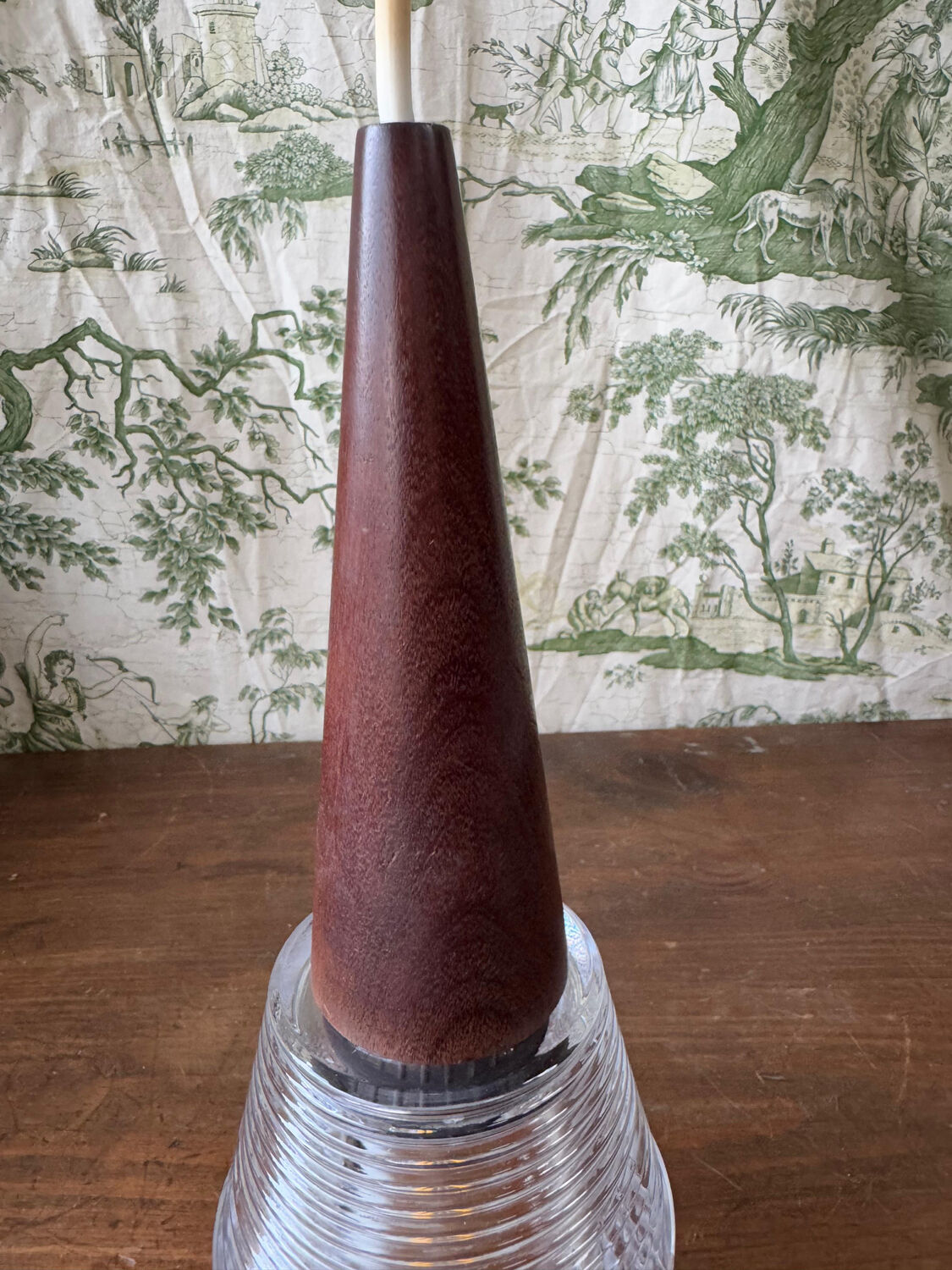 Vintage Scandinavian teak and holophane glass pendant light. 50s/60s