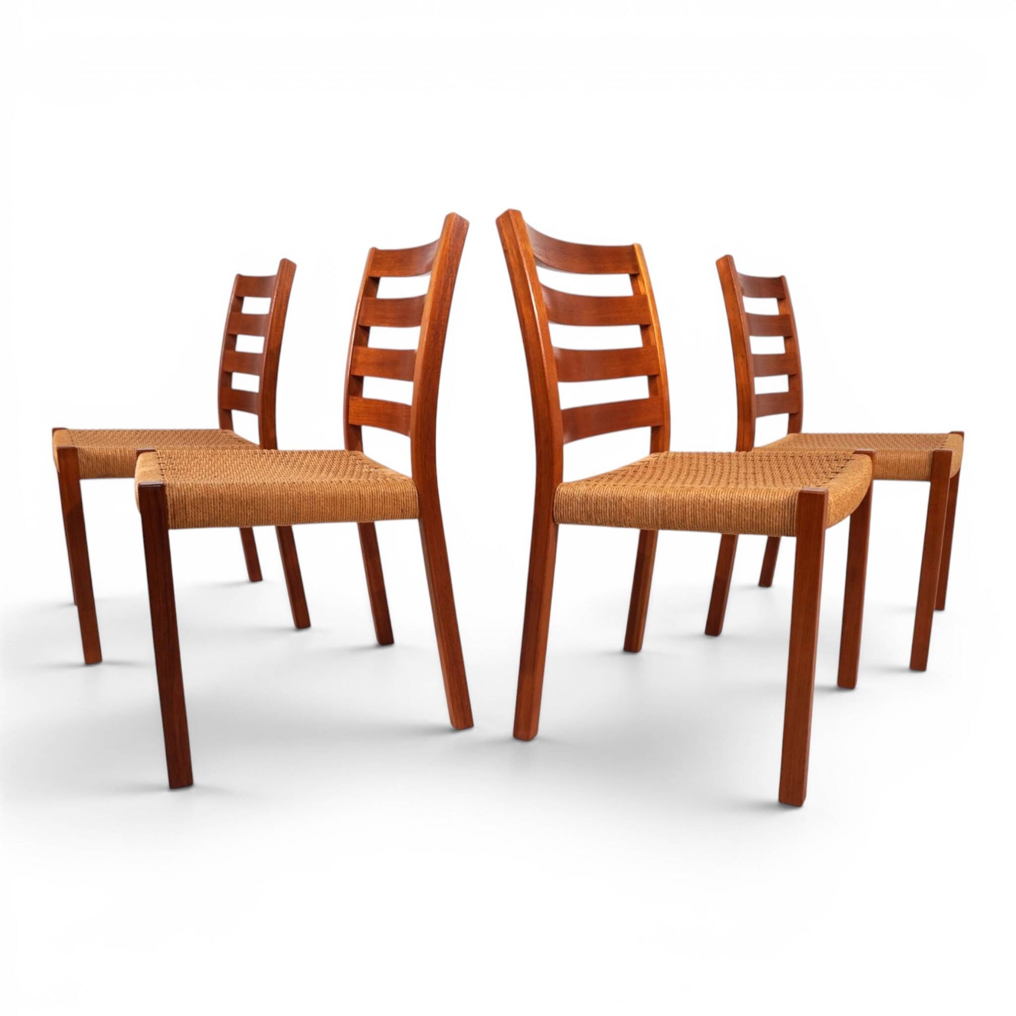 Niels Otto Møller Model 408, Set of 4 Teak Papercord Dining Chairs for J.L.