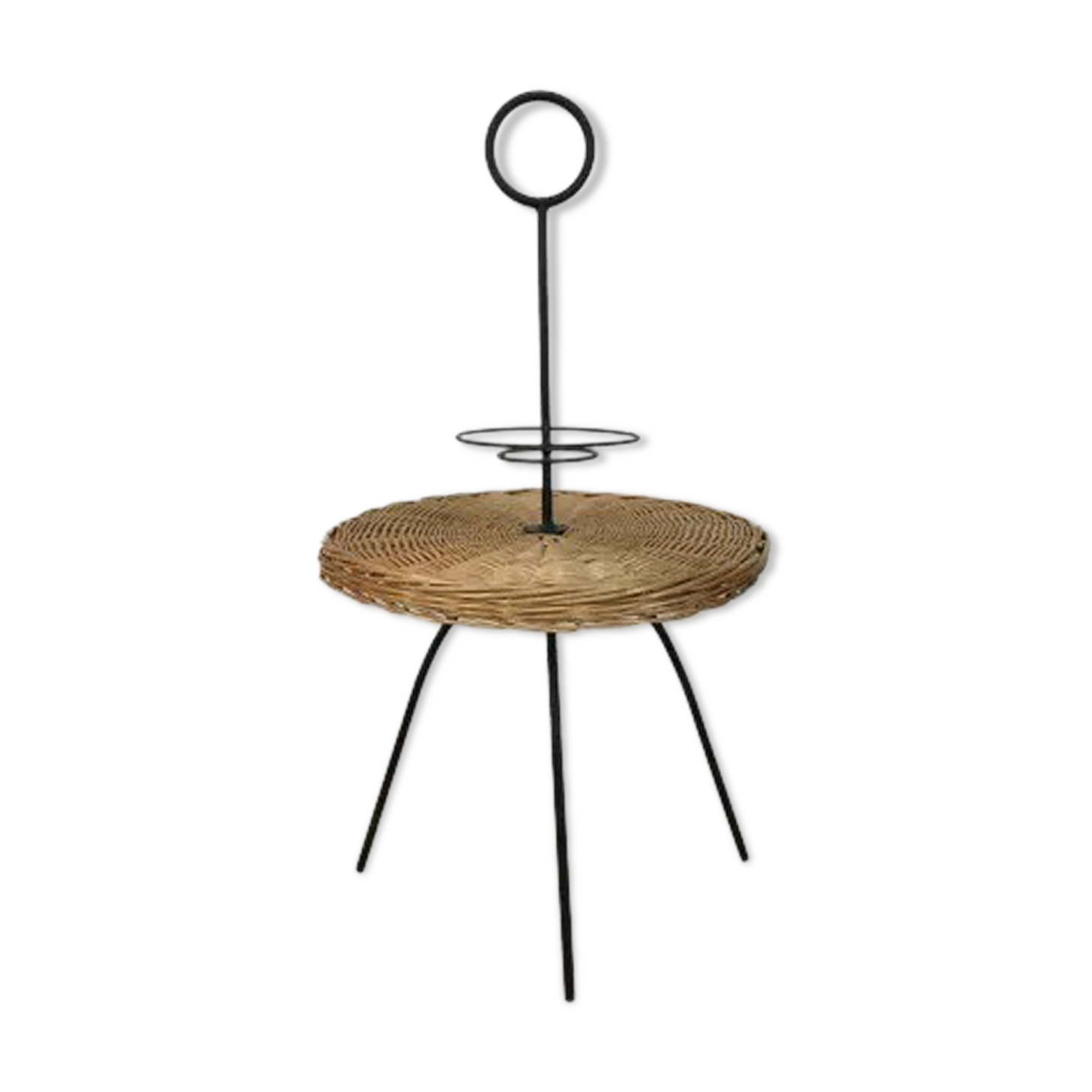 Table d'appoint 1950 osier et métal portative