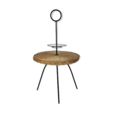 Side table 1950 wicker and portable metal