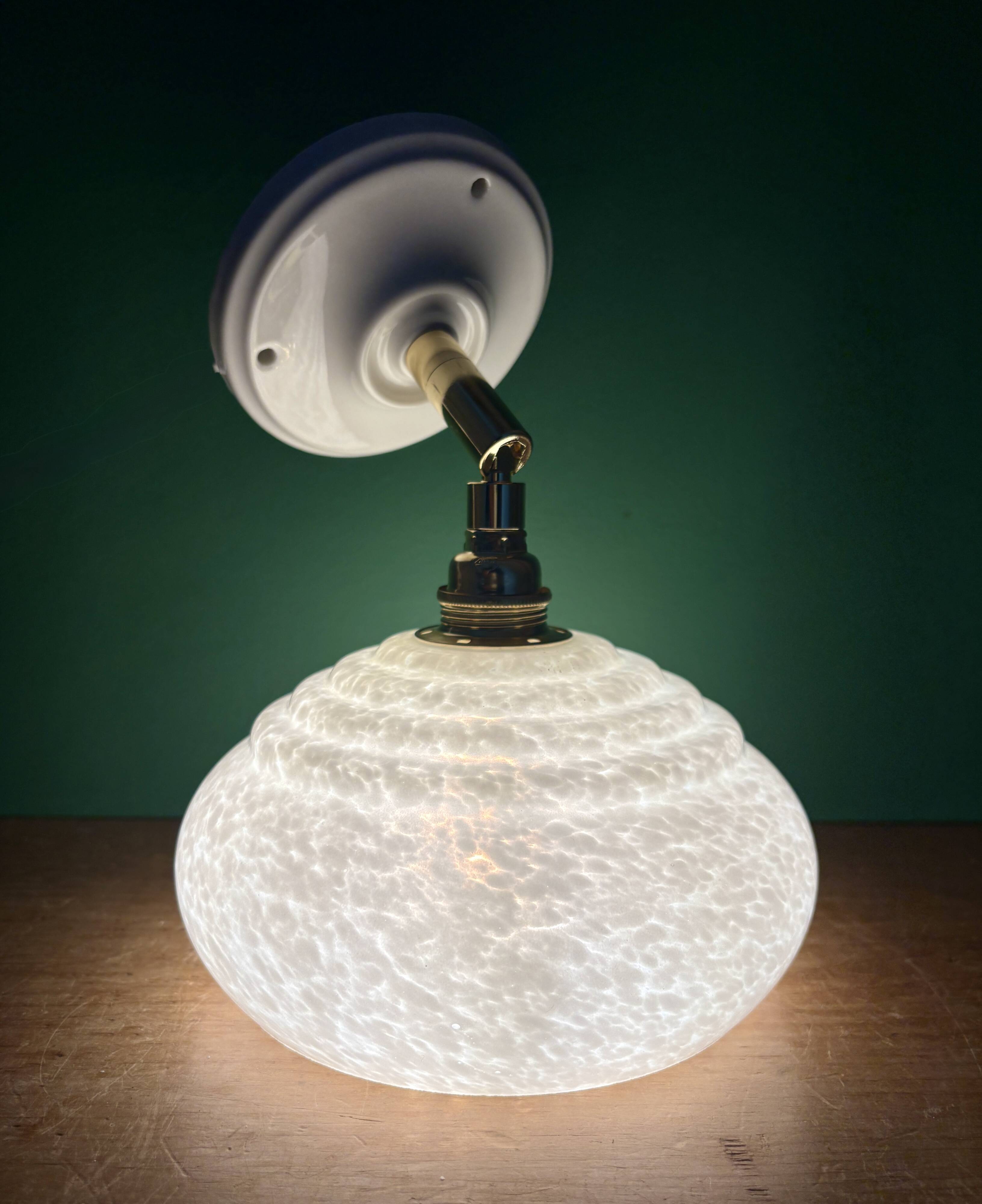 Vintage Clichy glass wall lamp with white shade