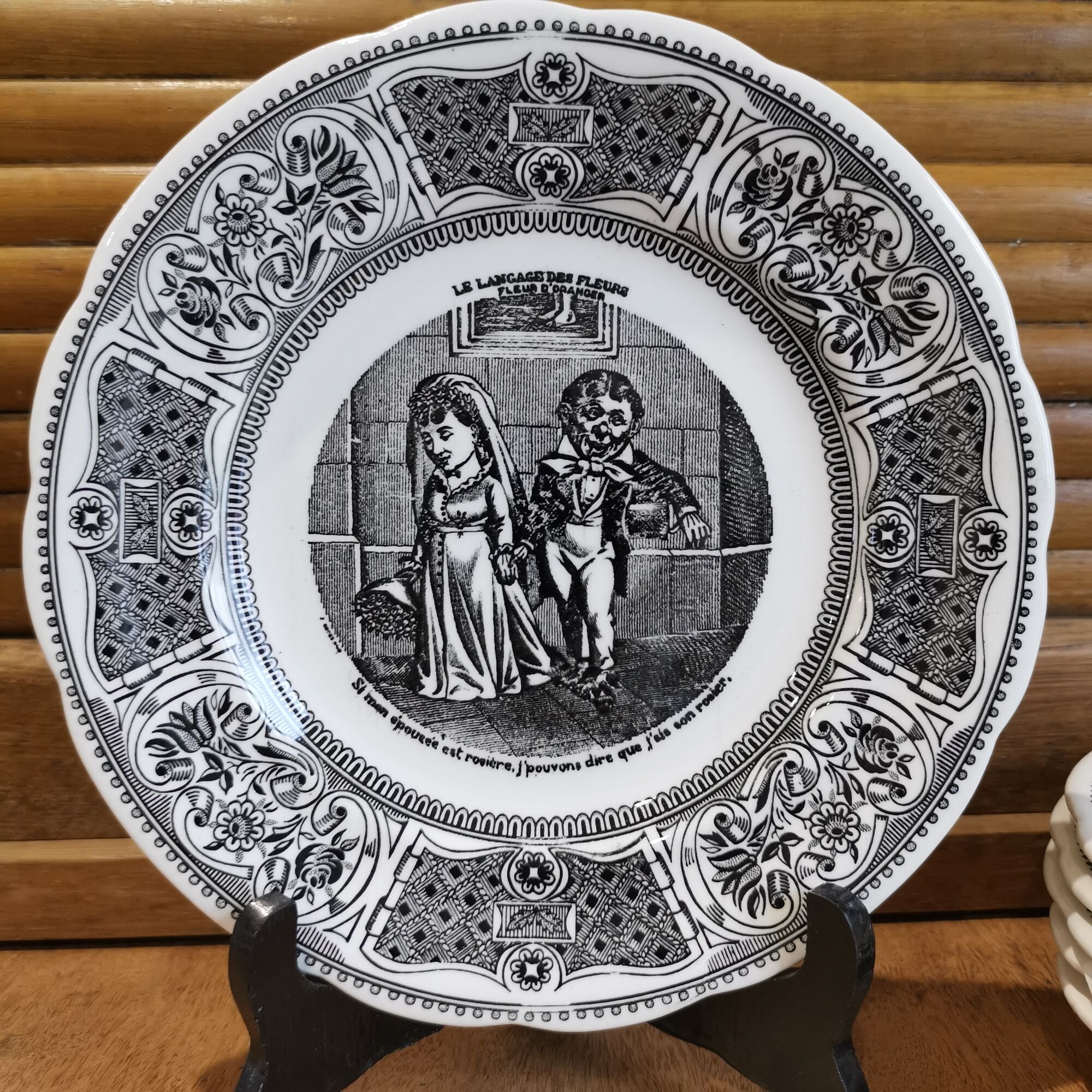 Set of 6 talking plates on "the language of flowers" in Gien earthenware