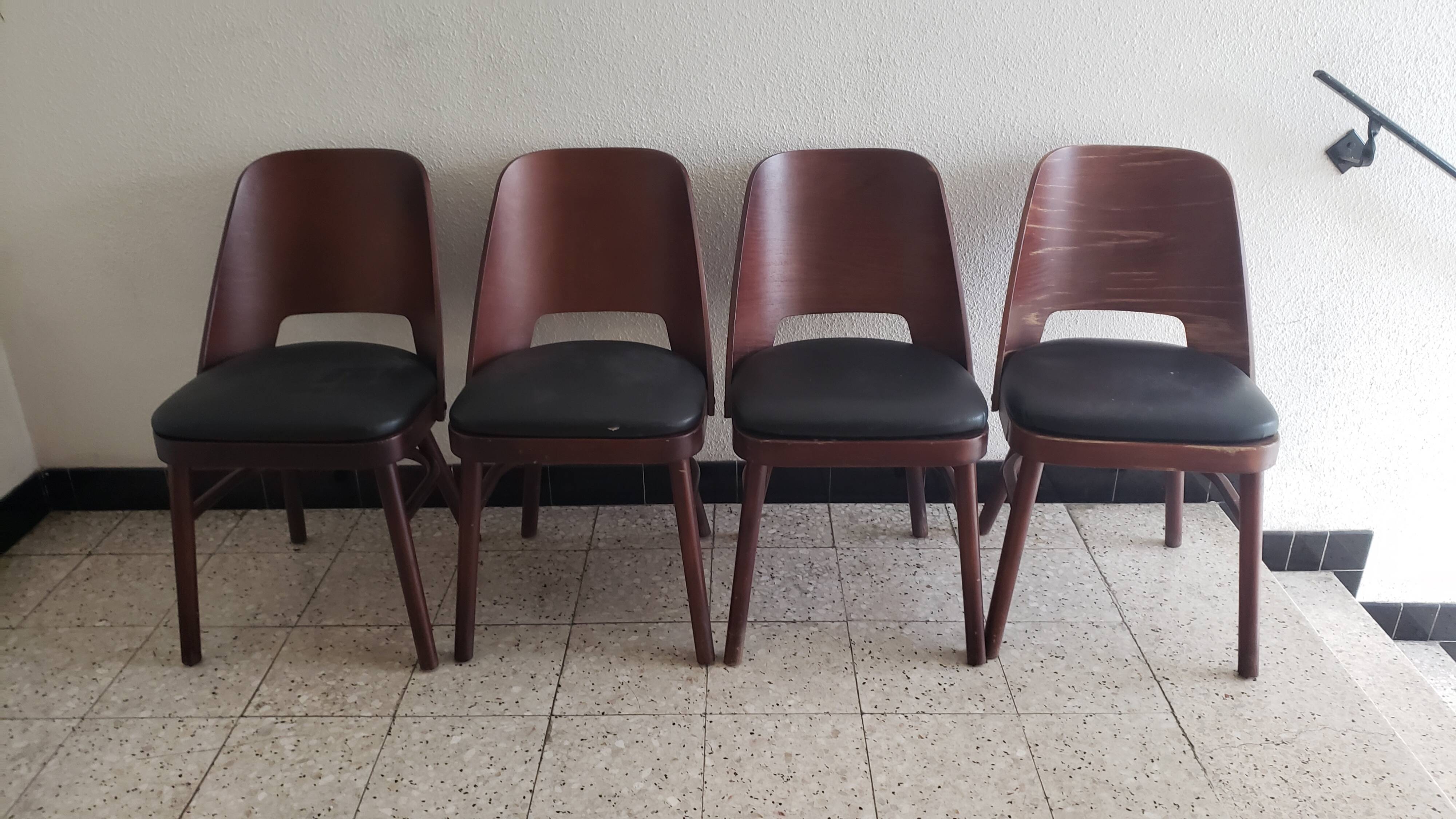 Set of 4 vintage faux wood chairs in the style of Hoswald Haerdtl