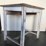 Table vintage wood in raw wood and white industrial chalk