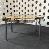 Round coffee table in onyx-like resin and chrome-plated metal, 1970s