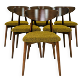 Set of 6 Modern Beech Wood Dining Chair, Yellow Bouclè, Dark Wood