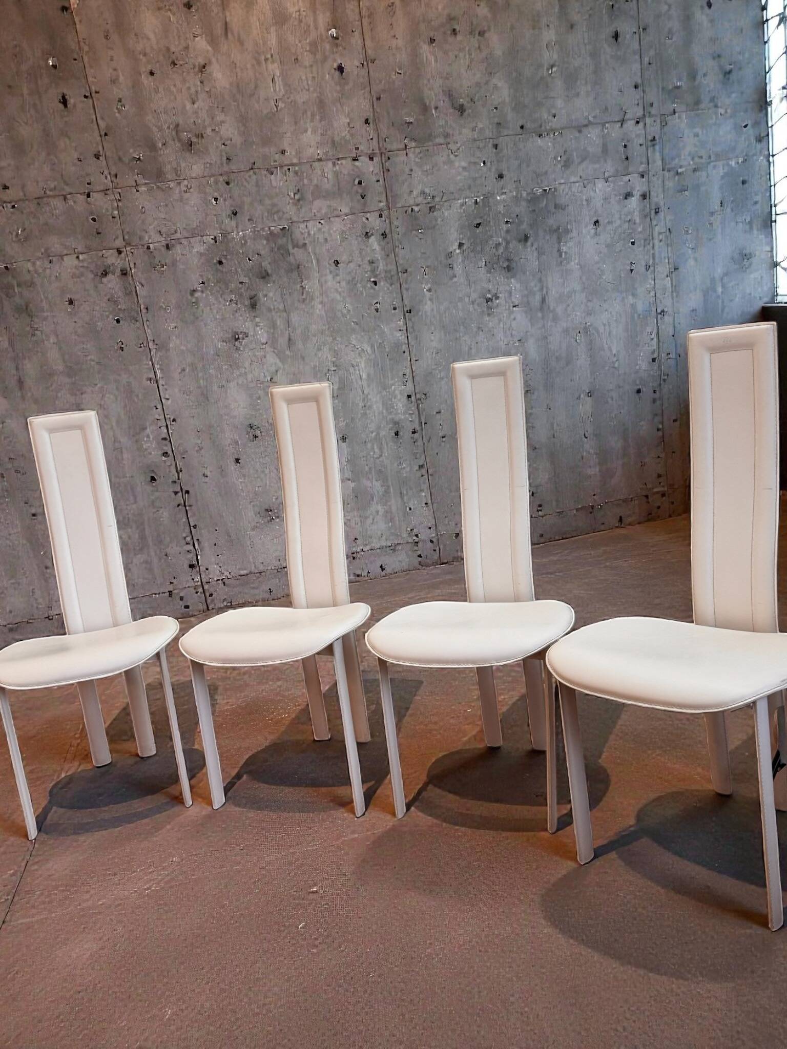 Set of 4 Cattelan Italia white leather chairs from the 1980s, vintage Italian design