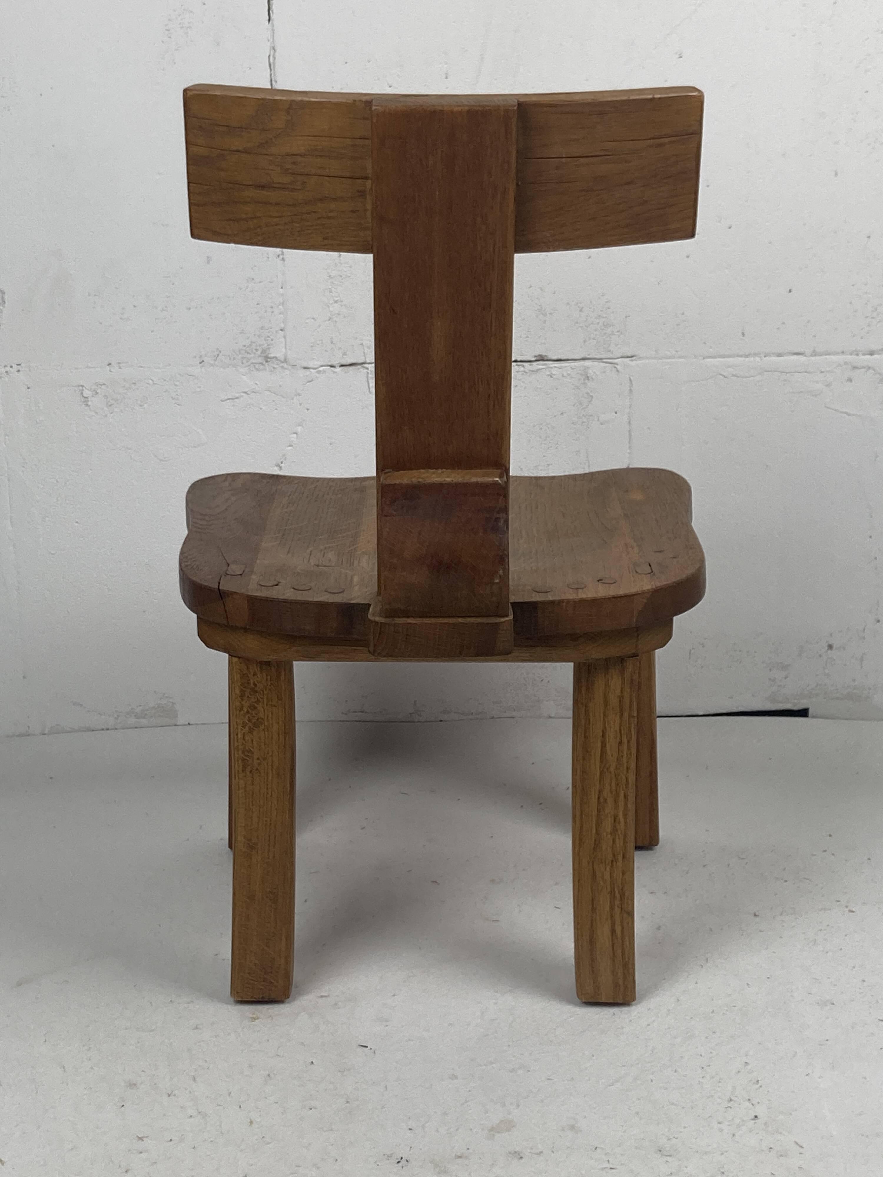Brutalist oak low chair or children's chair, Dutch 1970s