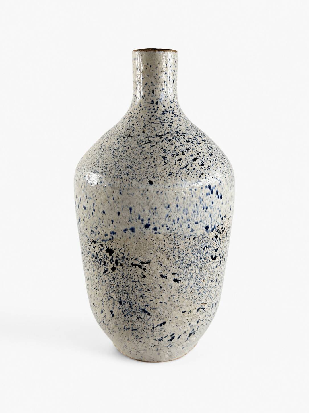 Speckled blue glazed stoneware vase – Vintage handmade ceramics – 28 cm