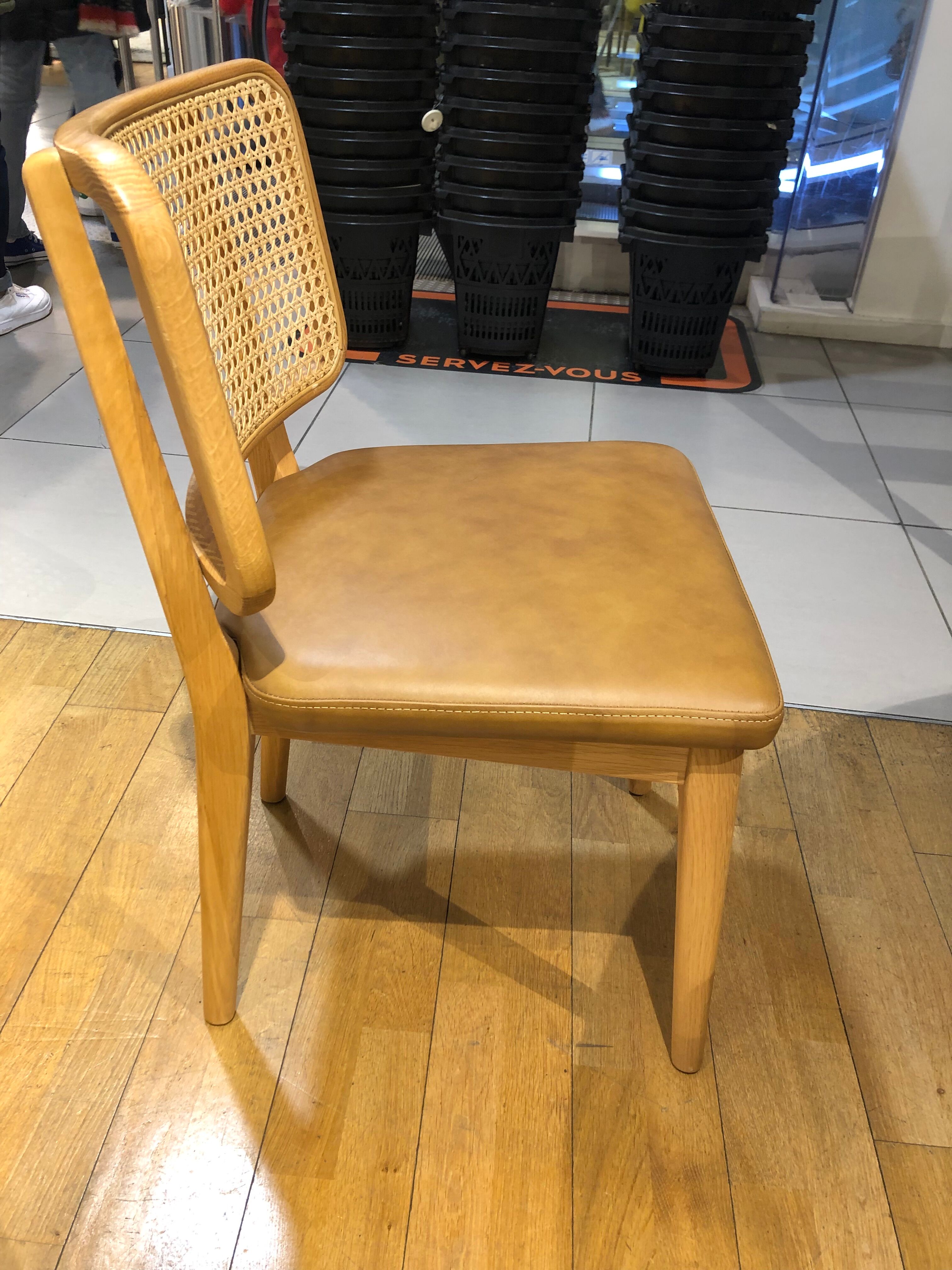 Chair cannage light wood leather tobacco