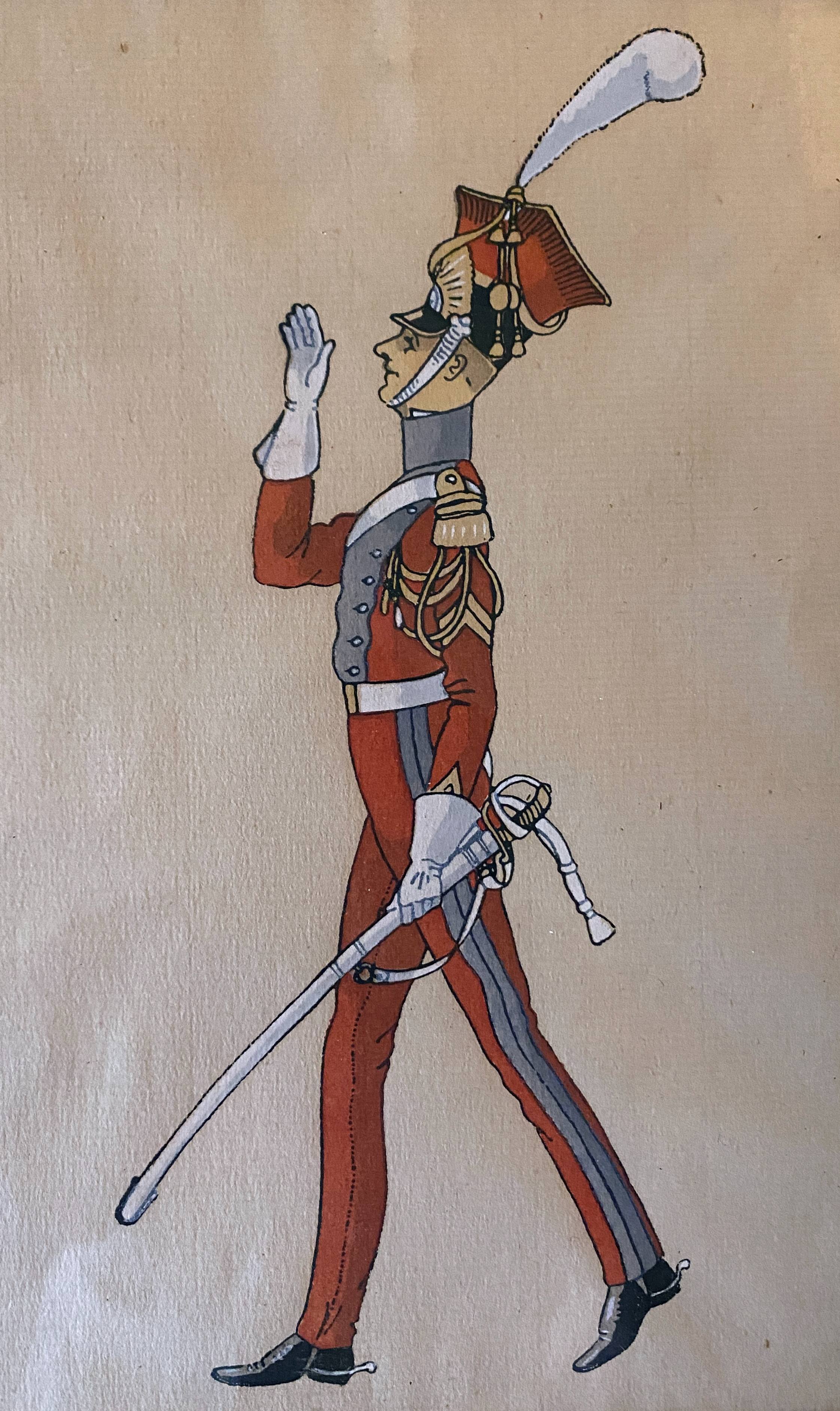 Paintings xix° portraits miltaire gouache uniform on ingres paper (cf. hergé)