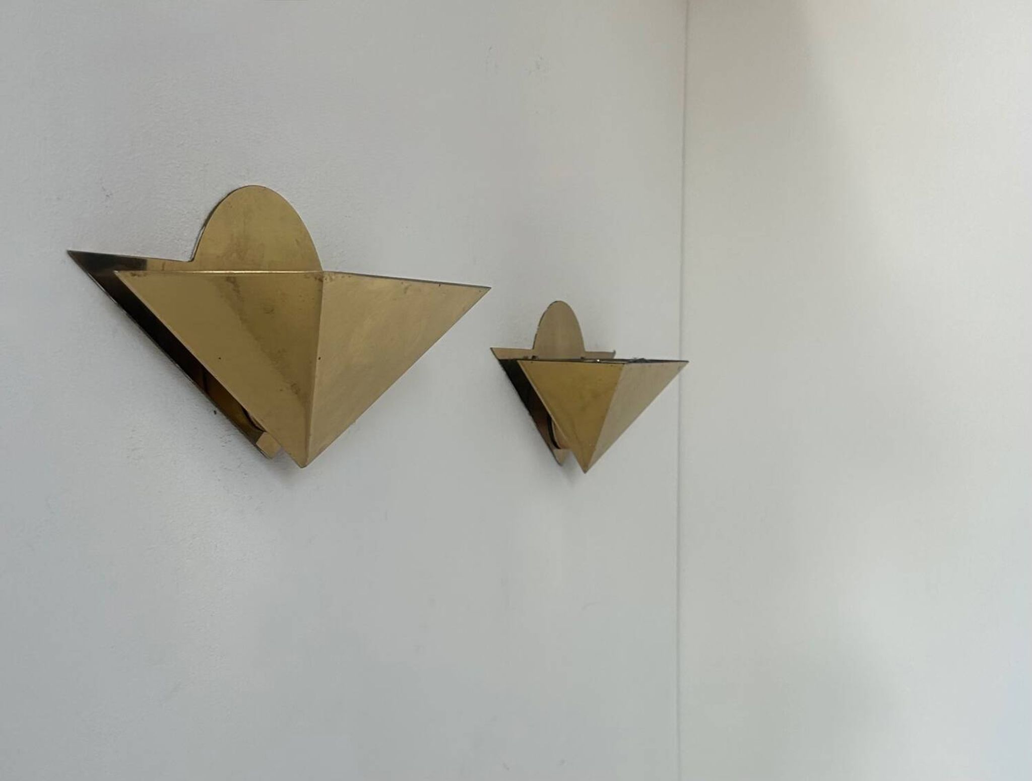 Pair of vintage geometric sconces, brass, France 1970