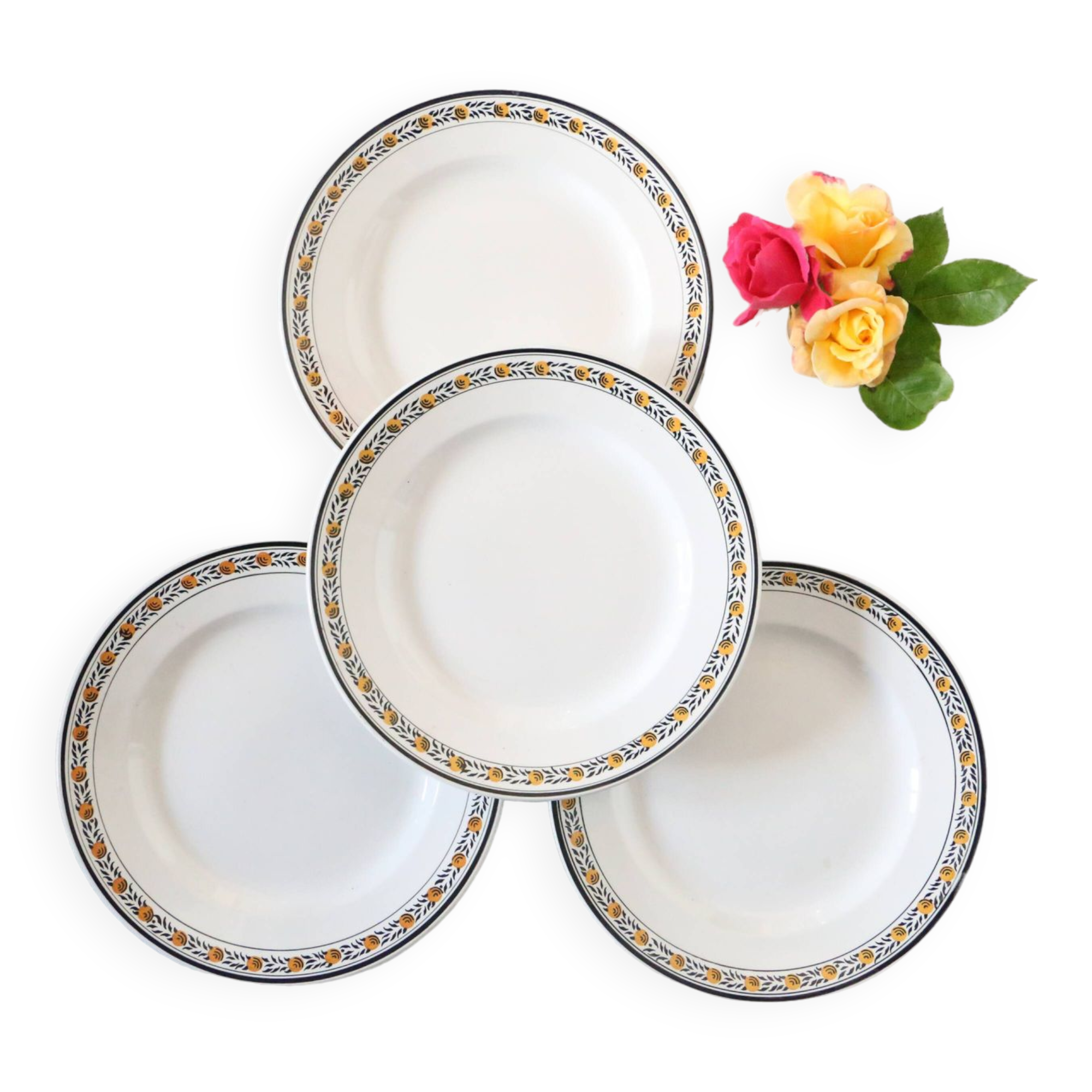 Ensemble de 4 assiettes plates, Digoin Sarreguemines, modèle Valence