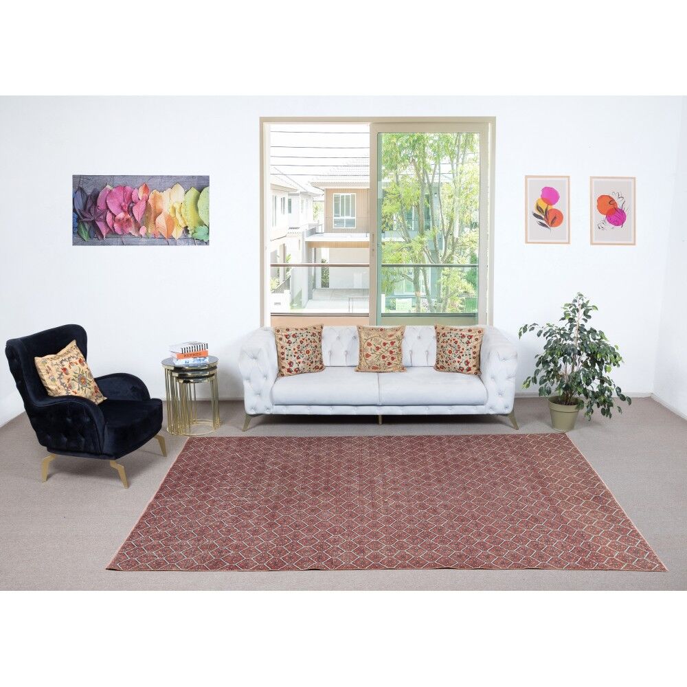 Hand-knotted Vintage Turkish Red Wool Area Rug with Floral Design for Home and Office Decor