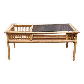 Rattan and smoked glass coffee table