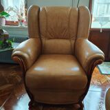 Cherry and leather armchair