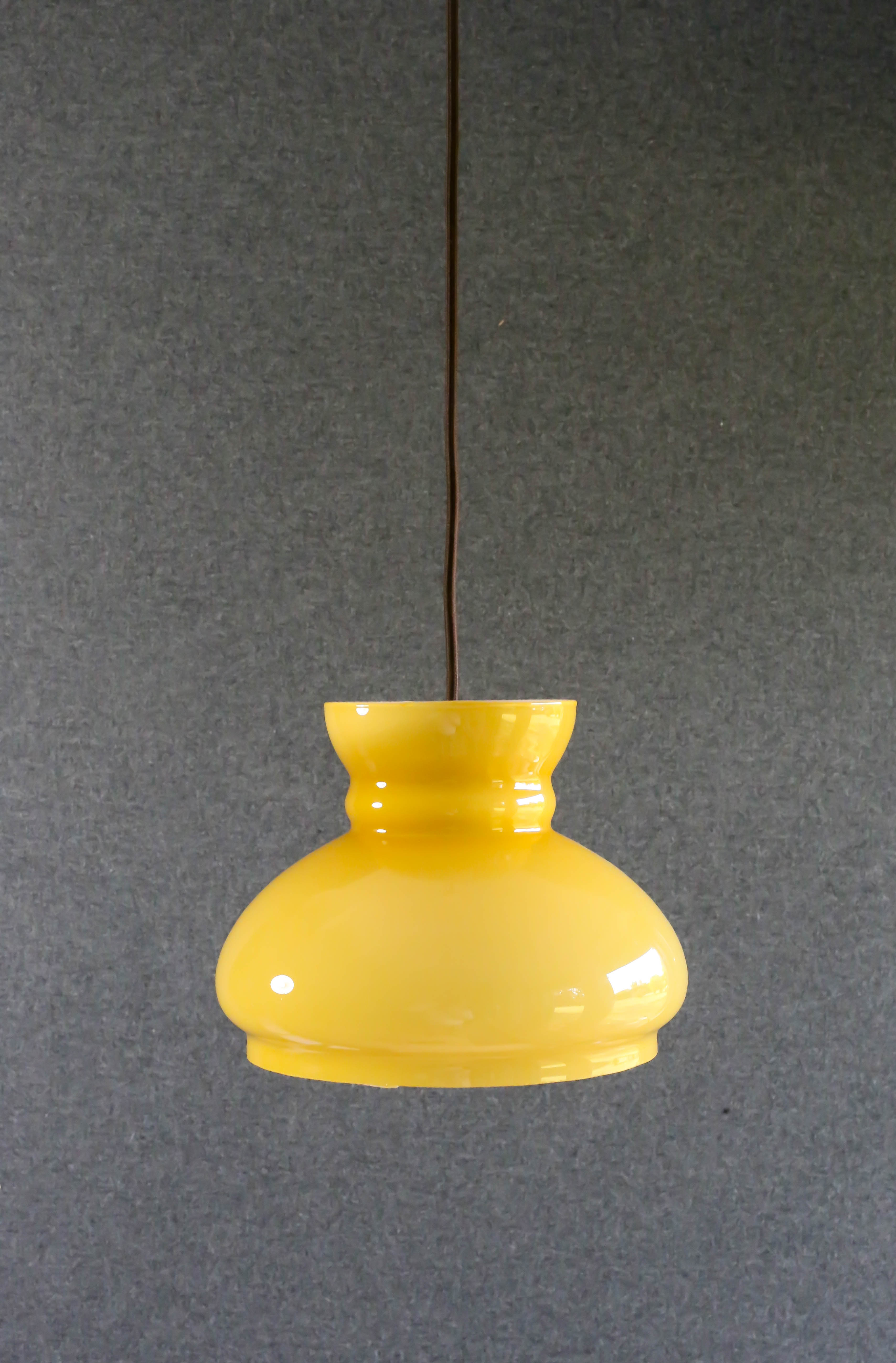 Old yellow glass suspension, mounted with new cable and new socket - circa 1950