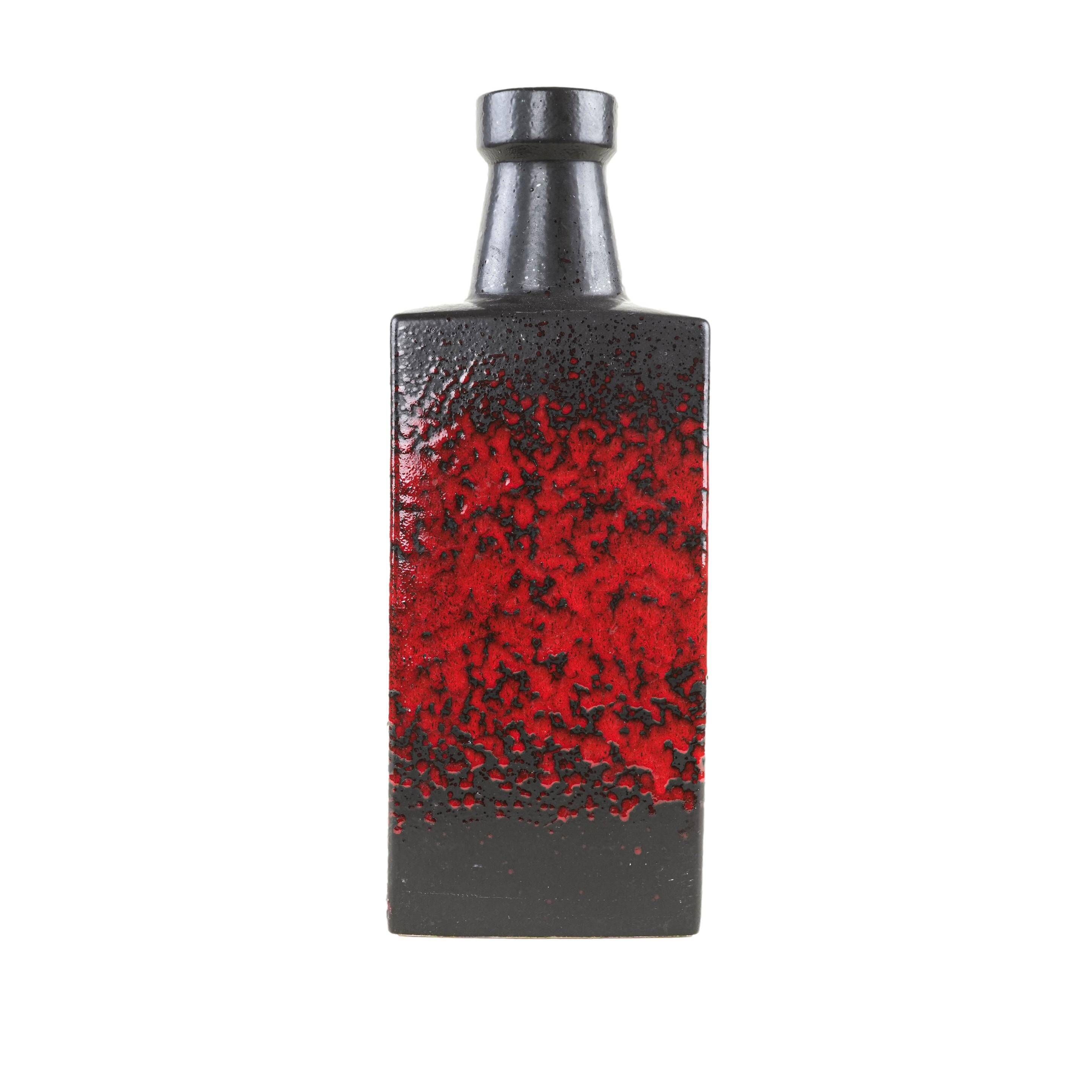 West Germany ceramic vase in black and red, glazed pottery from the 1970s
