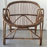 Vintage armchair basket or rattan shell - 1960