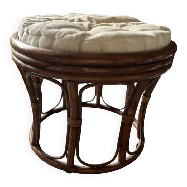 Pouf tabouret rotin année 70