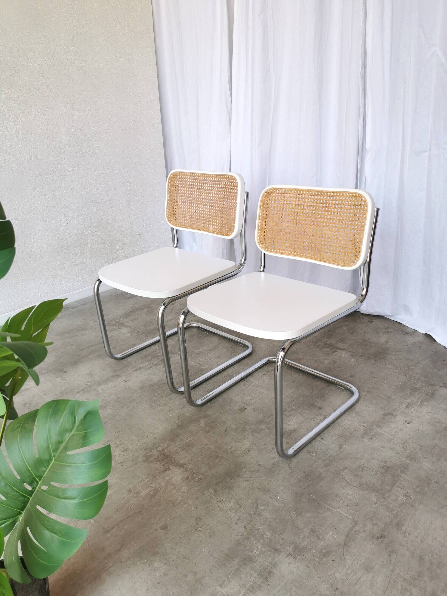 Set of 2 Vintage Cesca Chairs: Marcel Breuer Chrome & Cane, 1970s Mid-Centu