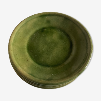 Set of 4 plates in green glazed earth from Biot 1960