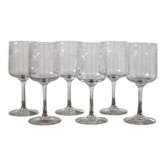 6 red wine stems glasses in crystal engraved frieze bay leaves