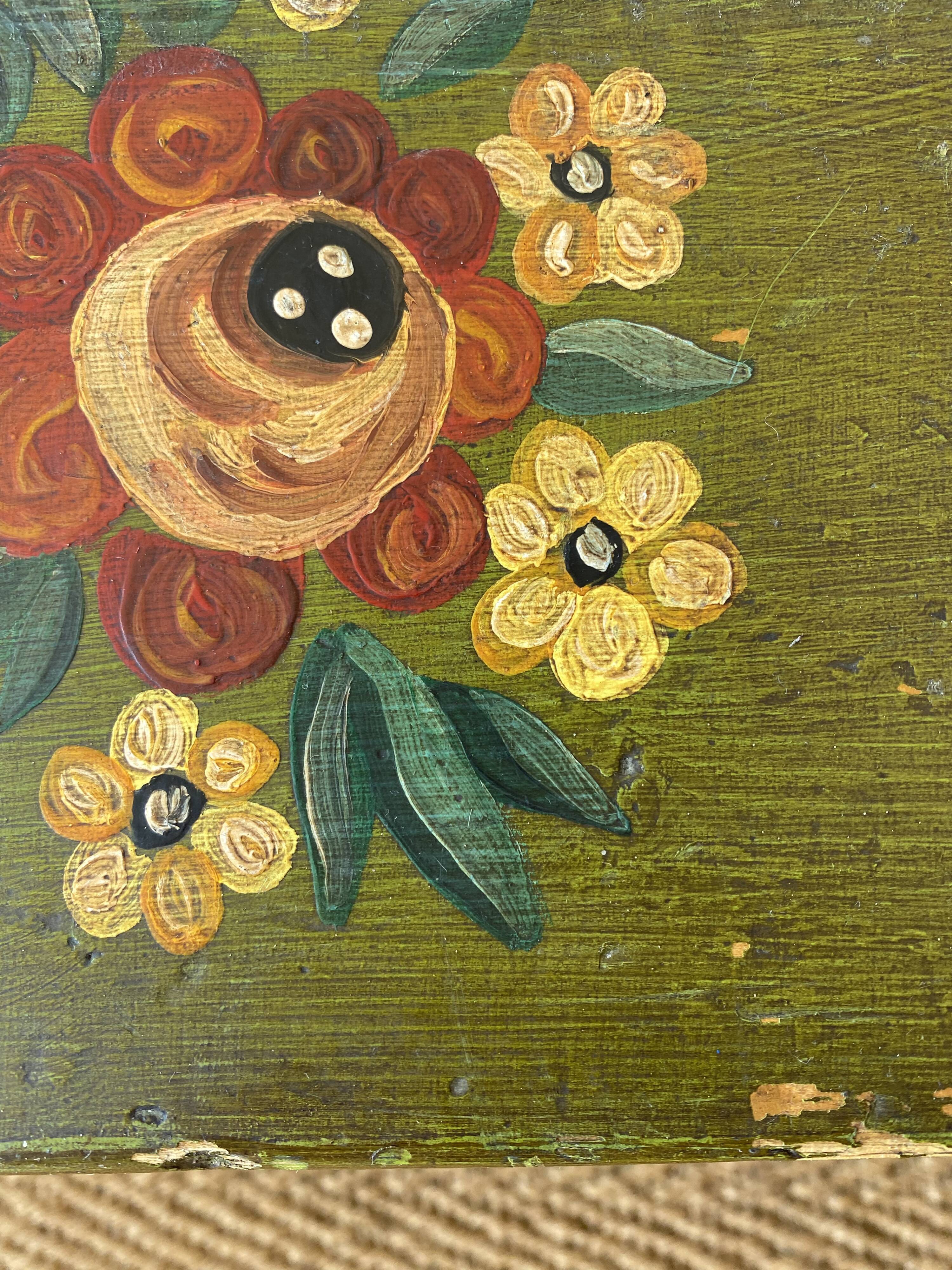 Large antique trunk hand-painted décor