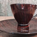 Mid century french set of two cups with their saucers, faïence salins, model bahamas