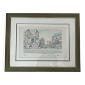 Painting: Lithograph - Place St Michel in Paris