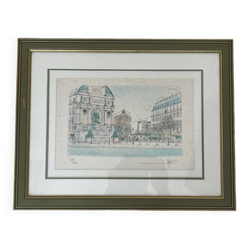 Painting: Lithograph - Place St Michel in Paris