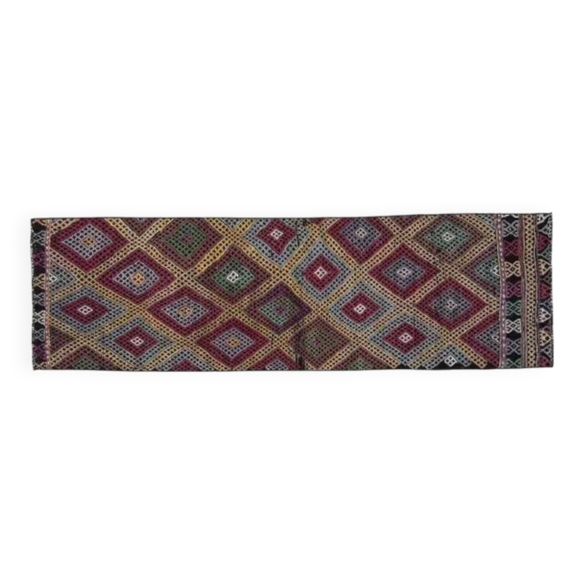 1970s Vintage Turkish Oushak Handmade Wool Cotton Purple Runner Rug 62x206