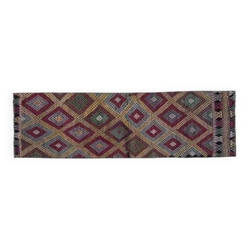 1970s Vintage Turkish Oushak Handmade Wool Cotton Purple Runner Rug 62x206
