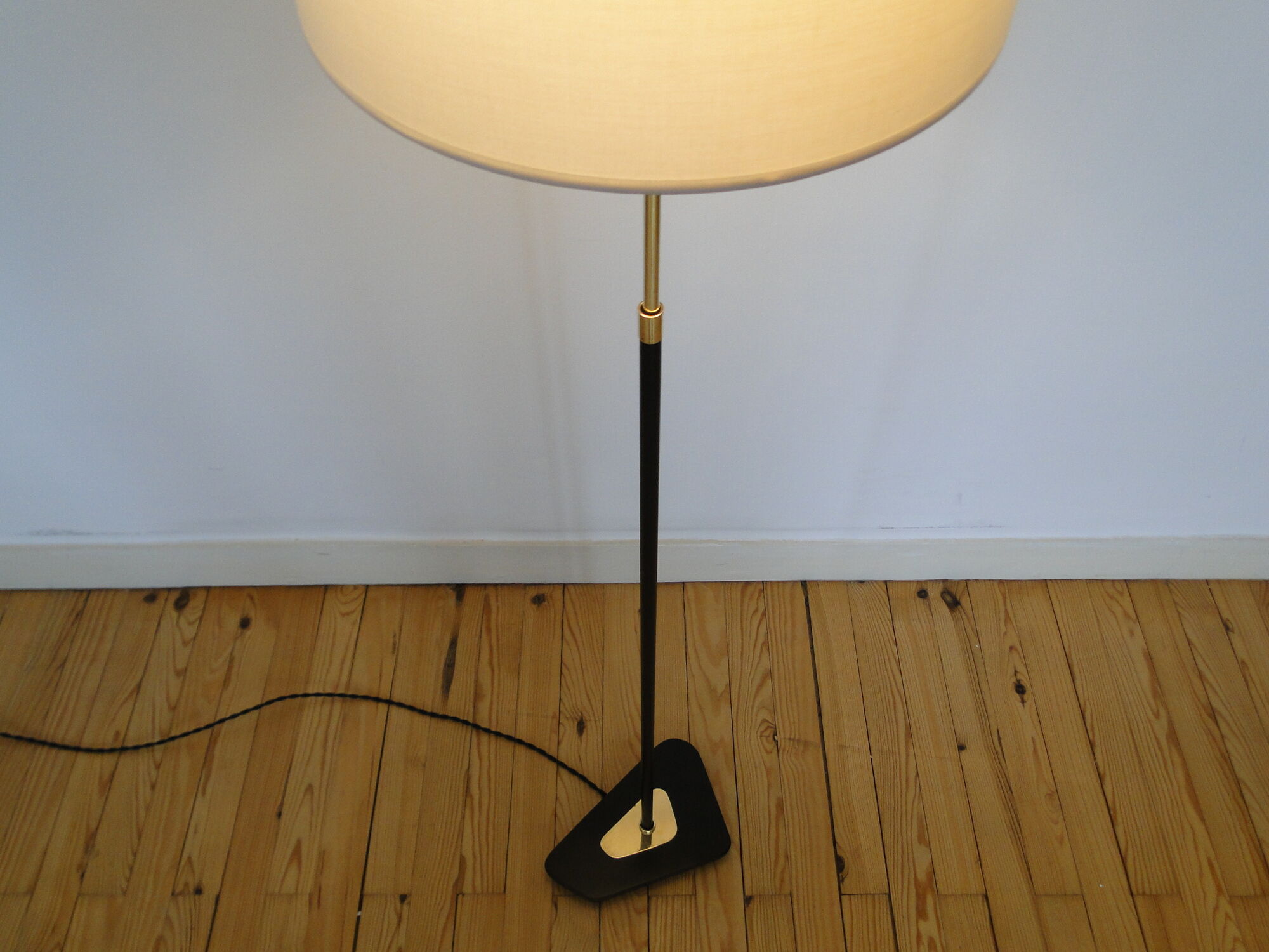 Adjustable vintage floor lamp by lunel 1950 france brass metal