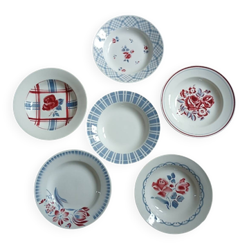 6 mismatched antique deep plates