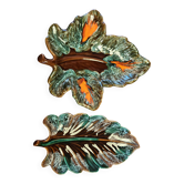 Set of 2 leaf-shaped ceramic dishes from Vallauris.