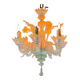Petit Lustre Vénitien En Verre De Murano Bleu Opalescent Et Doré, 6 Bras De Lumière Vers 1950