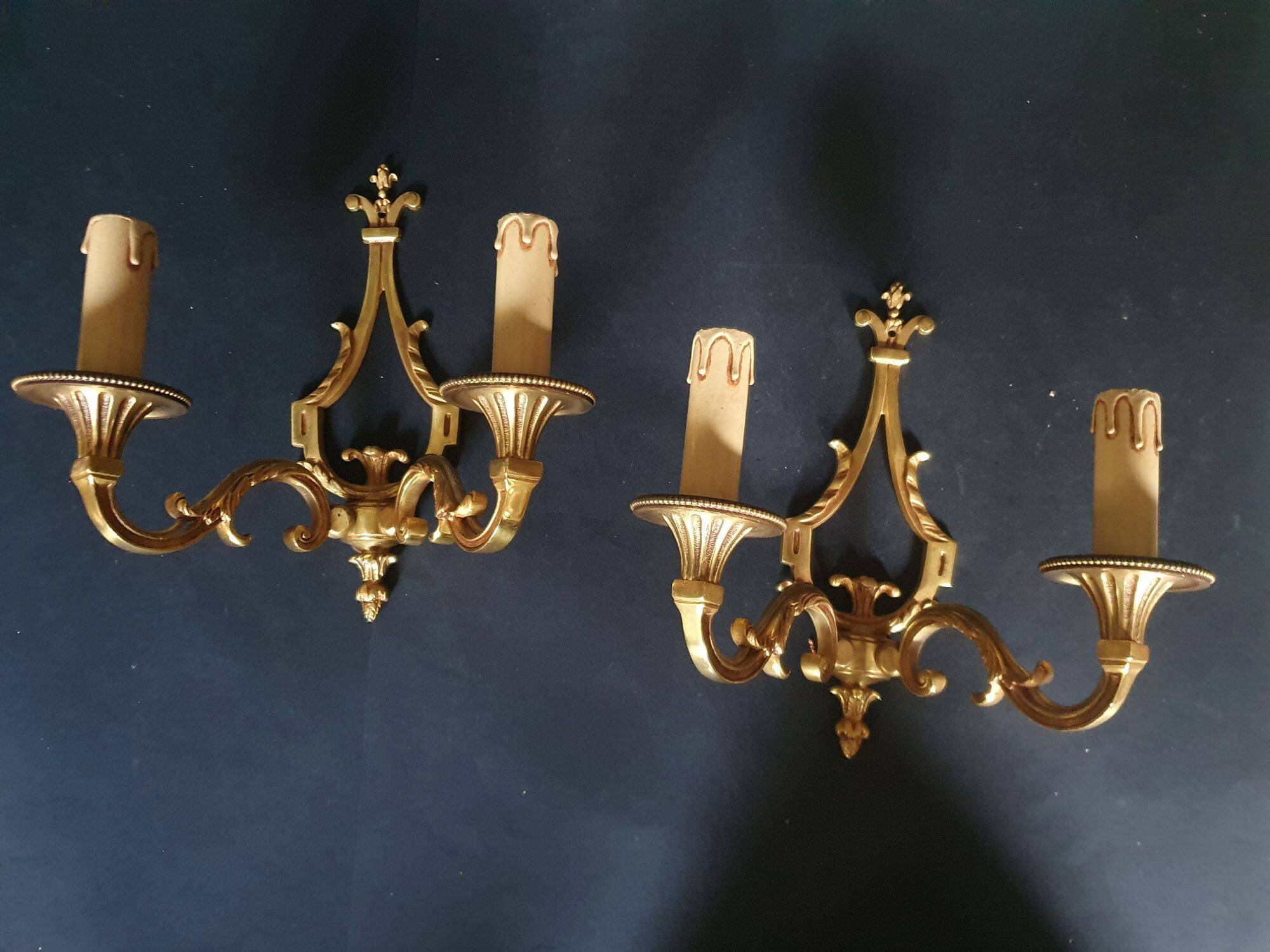 Pair of Louis XVI bronze wall sconces Lucien Gau Paris vintage