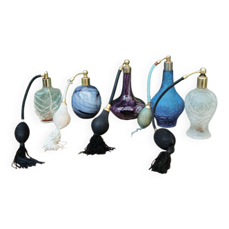 Set of 5 old glass perfume sprays